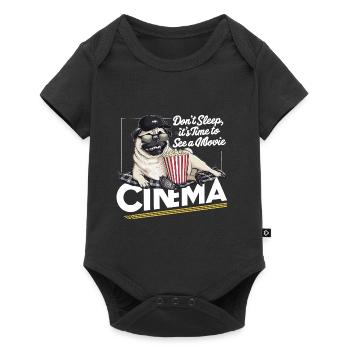 Mops Hundehalter Mops Liebe Kino Popcorn - Baby Premium Kurzarmbody - Schwarz - Vorne