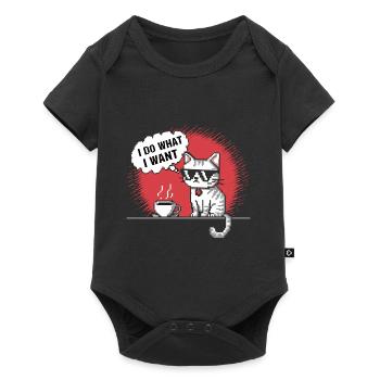 Pixel-Katze mit Kaffeetasse T-Shirt - Baby Premium Kurzarmbody - Schwarz - Vorne