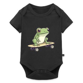LUSTIGER FROSCH AUF SKATEBOARD - Baby Premium Kurzarmbody - Schwarz - Vorne