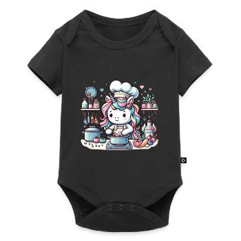 Kulinarisches Einhorn Magische Abenteuer Koch - Baby Premium Kurzarmbody - Schwarz - Vorne