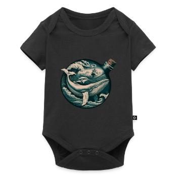 Nautisches Abenteuer Ozean Wellen und Wale - Baby Premium Kurzarmbody - Schwarz - Vorne