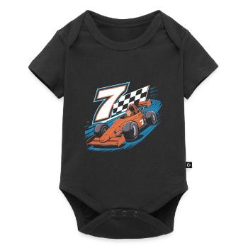 Thème de la voiture de course du 7e anniversaire pour les garçons - Body à manches courtes Premium Bébé - noir - Devant