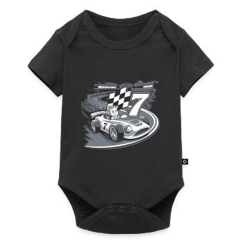 Thème de la voiture de course du 7e anniversaire pour les garçons - Body à manches courtes Premium Bébé - noir - Devant