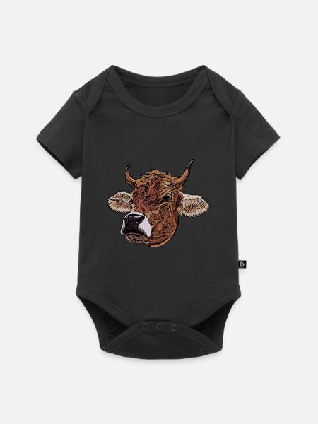 Kuh Bauer Kuhmotiv Tiergesicht Tier Motiv Aufdruck - Baby Premium Kurzarmbody - Schwarz