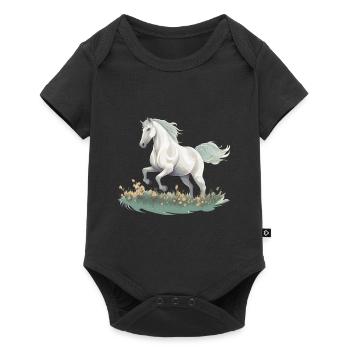 Cheval blanc style peinture réaliste dans un pré - Body à manches courtes Premium Bébé - noir - Devant