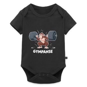 GYMPANSE Wortspiel Schimpanse Gym - Baby Premium Kurzarmbody - Schwarz - Vorne