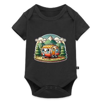 Camping Camper Wohnwagen Kinder - Baby Premium Kurzarmbody - Schwarz - Vorne