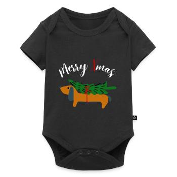 Joyeux Noël Teckel Chien Arbre de Noël Woof Drôle - Body à manches courtes Premium Bébé - noir - Devant