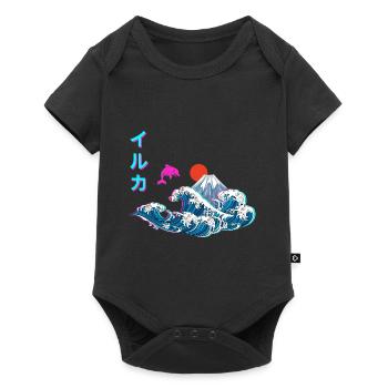 Japanese Vaporwave Great Wave of Kanagawa - Baby Premium short-sleeve bodysuit - black - Front