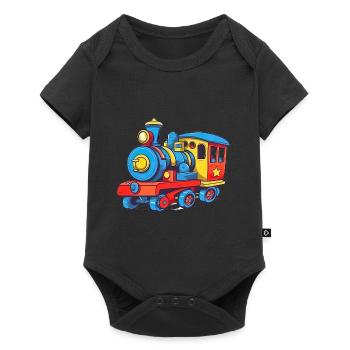 Niedliche Zug Eisenbahn Lokomotive - Baby Premium Kurzarmbody - Schwarz - Vorne