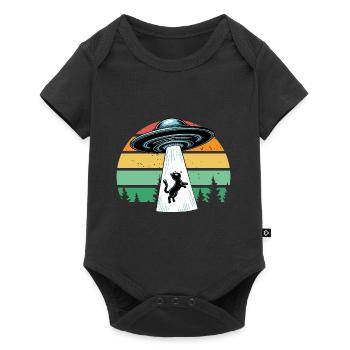 Chat OVNI Espace Vaisseau Spatial Rétro Faisceau Drôle - Body à manches courtes Premium Bébé - noir - Devant