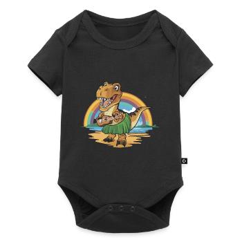 Dinosaurier spielt Gitarre unterm Regenbogen - Baby Premium Kurzarmbody - Schwarz - Vorne