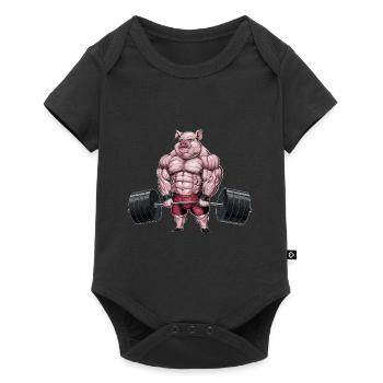 Schwein Gewichtheben Fitness-Studio - Baby Premium Kurzarmbody - Schwarz - Vorne