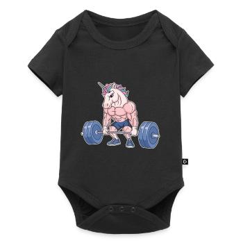 Sport Einhorn Gym Fitness Geschenkidee - Baby Premium Kurzarmbody - Schwarz - Vorne