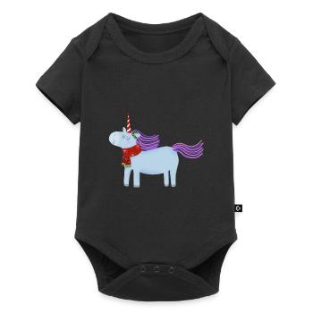 Weihnachtseinhorn mit Schal - Baby Premium Kurzarmbody - Schwarz - Vorne