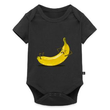 Lustige Fitness Banane macht Sit ups - Baby Premium Kurzarmbody - Schwarz - Vorne