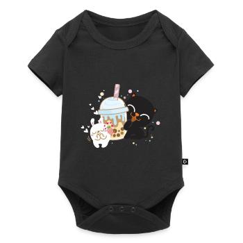 Kawaii Boba Bubble bubble Boisson Japon Thé au lait Manga - Body à manches courtes Premium Bébé - noir - Devant