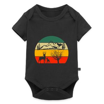 Amoureux des animaux forêt Cerf Arbre Rétro Nature - Body à manches courtes Premium Bébé - noir - Devant