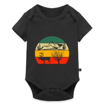 Retro Deer Mountains Hiking Tree Nature - Baby Premium short-sleeve bodysuit - black - Front