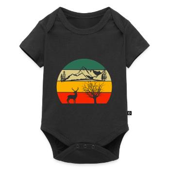 Deer Tree Forest Mountains Hiker Retro Nature - Baby Premium short-sleeve bodysuit - black - Front