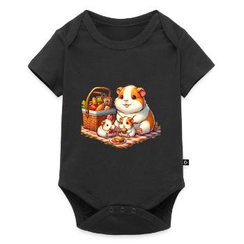 Meerschweinchen Familie Picknick im Freien - Baby Premium Kurzarmbody - Schwarz - Vorne