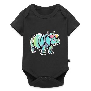 Lustiges Nilpferd mit Sonnenbrille für einen - Baby Premium Kurzarmbody - Schwarz - Vorne
