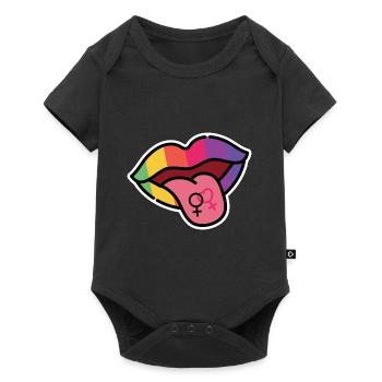 Lesbienne, Bouche, Langue, Drapeau arc-en-ciel, CSD - Body à manches courtes Premium Bébé - noir - Devant