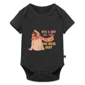 Traumkörper - Keine Haare - lustiges Fitness - Baby Premium Kurzarmbody - Schwarz - Vorne