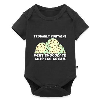 Enthält wahrscheinlich Mint Chocolate Chip Eiscrem - Baby Premium Kurzarmbody - Schwarz - Vorne