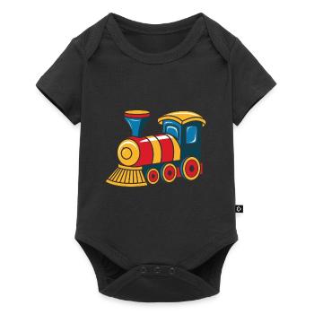 Niedliche Zug Eisenbahn Lokomotive - Baby Premium Kurzarmbody - Schwarz - Vorne