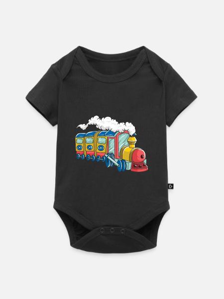 Bunte Dampflok für Kinder - Baby Premium Kurzarmbody - Schwarz