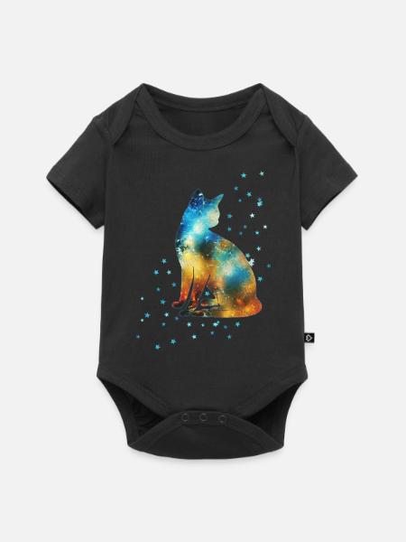 Katze auf der Milchstraße Vintage Universum Sterne - Baby Premium Kurzarmbody - Schwarz