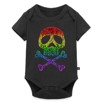 Crâne de pirate drapeau arc-en-ciel - Body à manches courtes Premium Bébé - noir - Devant