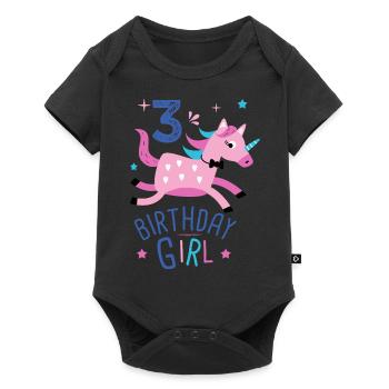 3. Geburtstag Mädchen 3 Jahre Licorn Einhorn - Baby Premium Kurzarmbody - Schwarz - Vorne