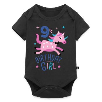 9. Geburtstag Mädchen 9 Jahre Licorn Einhorn - Baby Premium Kurzarmbody - Schwarz - Vorne