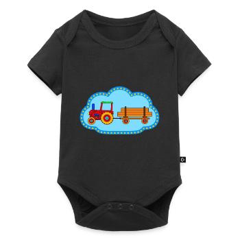 Roter Traktor / Traktor mit Hänger - Baby Premium Kurzarmbody - Schwarz - Vorne