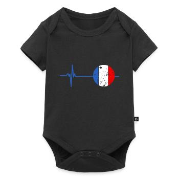 France Battement de Cœur Drapeau Français Fierté - Body à manches courtes Premium Bébé - noir - Devant