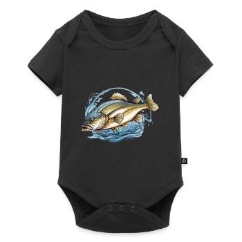 Ästhetischer Fischer Fisch Illustration Angel - Baby Premium Kurzarmbody - Schwarz - Vorne