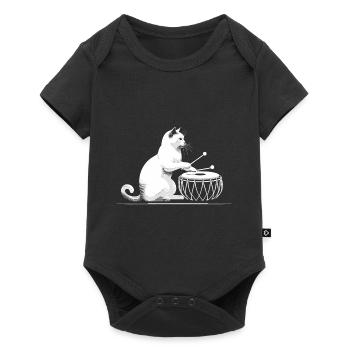 Rhythm Cat - Chat jouant aux Tonga - Body à manches courtes Premium Bébé - noir - Devant
