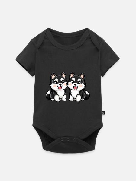 Husky Hund Comic - Baby Premium Kurzarmbody - Schwarz