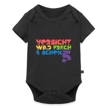 Kinder 5. Geburtstag 5 Jahre Dino Dinosaurier - Baby Premium Kurzarmbody - Schwarz - Vorne