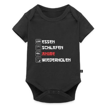 Essen SchlafenAnime Wiederholen - Baby Premium Kurzarmbody - Schwarz - Vorne