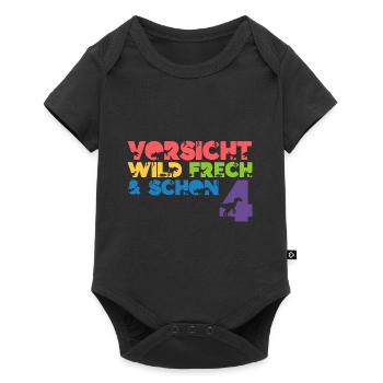 Kinder 4. Geburtstag 4 Jahre Dino Dinosaurier - Baby Premium Kurzarmbody - Schwarz - Vorne