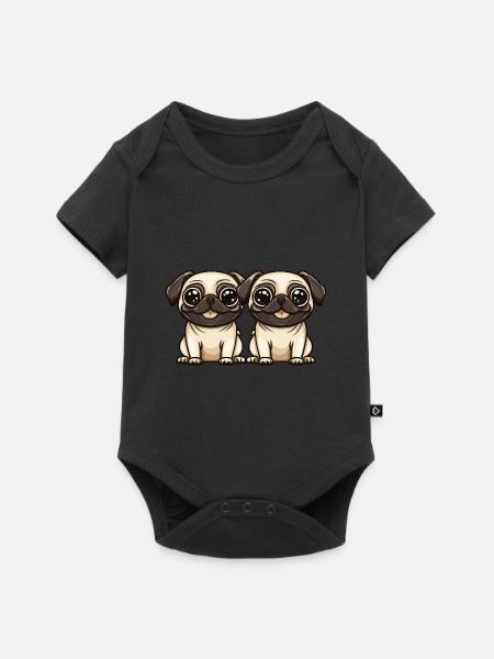 Pug Hund Comic - Baby Premium Kurzarmbody - Schwarz