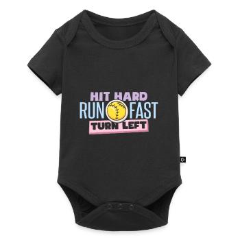 Hit Hard Run Fast Turn Left Softball - Baby Premium short-sleeve bodysuit - black - Front