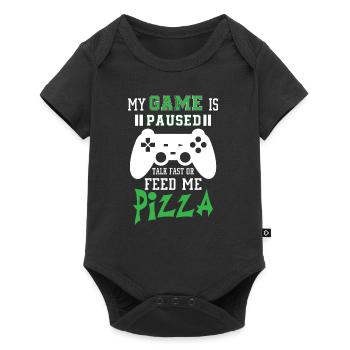 My game is paused feed me pizza - Body à manches courtes Premium Bébé - noir - Devant
