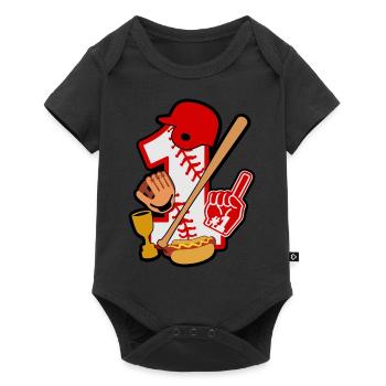 Baseball 1. Geburtstag Party Nummer 1 - 1 Jahre - Baby Premium Kurzarmbody - Schwarz - Vorne