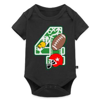 Fußball 4. Geburtstagsparty Nummer 4 - 4 Jahre - Baby Premium Kurzarmbody - Schwarz - Vorne