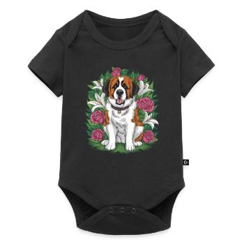 Chien de dessin animé de Saint-Bernard avec des roses et des lys - Body à manches courtes Premium Bébé - noir - Devant