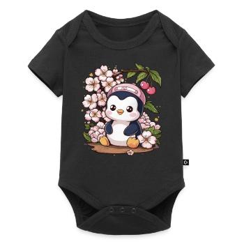 Dessin animé Kawaii Pingouin aux cerises - Body à manches courtes Premium Bébé - noir - Devant